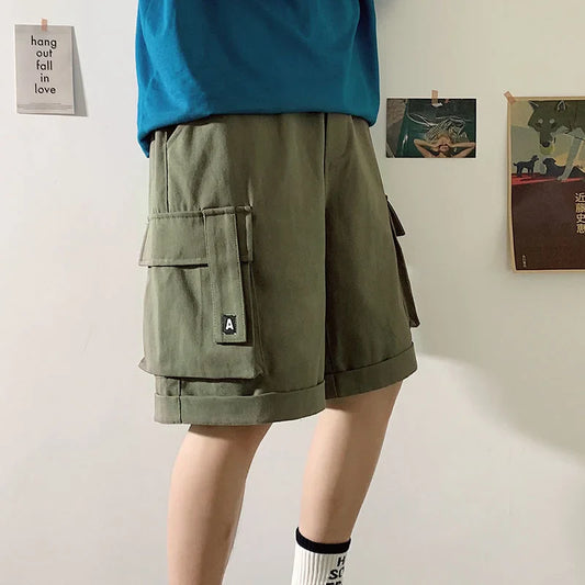 saferido Oversize Casual Shorts Men's Thin Street Trend Big Pocket Overalls Sports Loose Straight Pants Printed Letters Summer Clothes