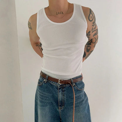 saferido American Sport Tank Top Tide Men's Summer Versatile Sleeveless T-shirt Fashion Solid Undershirts Fitness Cotton Bottoming Shirt