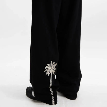saferido Men's Autumn American Loose High-Waisted Straight-Leg Coconut Tree Embroidered Jeans Retro Simple Casual Comfort Wide-Leg Pants