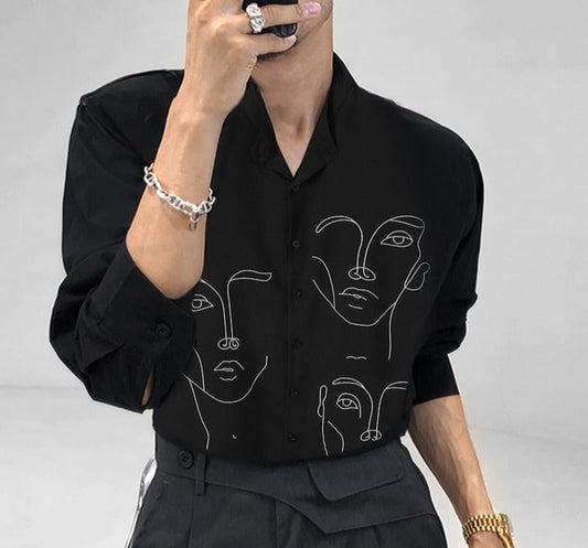 Stylish Simple Style New Men Blouse Casual Party Shows Male Loose Fashionable Face Printing Streetwear Shirts Tops