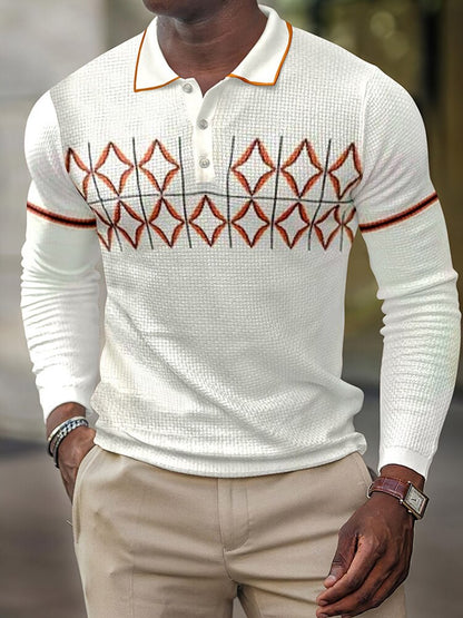 Spring Casual Printed Polo Shirts Men's Fashion Turn-down Long Sleeve Polo Shirt For Men New Autumn Buttoned Slim Fit Tops