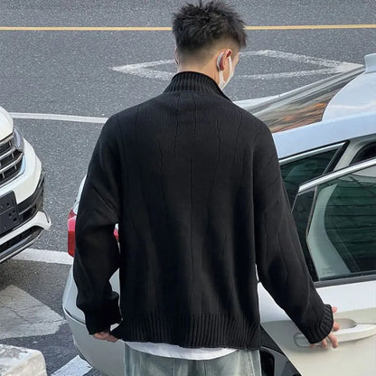 saferido Autumn KPOP Fashion Style Harajuku Slim Fit Outerwear Loose Casual All Match Knitwear Cardigan Solid Zipper Long Sleeve Sweaters
