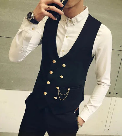 saferido British Style Men's Spring Double-Breasted Suit Vest/Male Slim Fit Fashion Casual Dress Suit Vest Plus size S-5XL