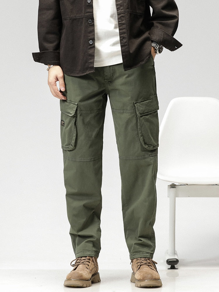 Spring Summer Multi-Pockets Men's Straight Cargo Pants Military Style Tactical Long Trousers Male Cotton Casual Work Pant