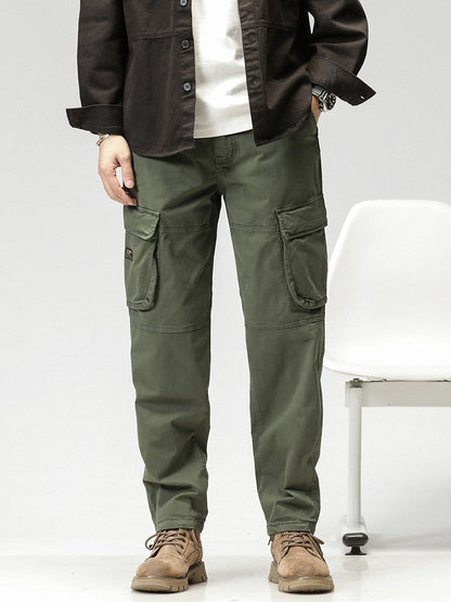 Spring Summer Multi-Pockets Men's Straight Cargo Pants Military Style Tactical Long Trousers Male Cotton Casual Work Pant