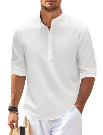 saferido 2024  Polos New Men's Casual Blouse Cotton Linen Shirt Loose Tops Long Sleeve T-Shirt Spring Autumn Casual Handsome Men's Shirts