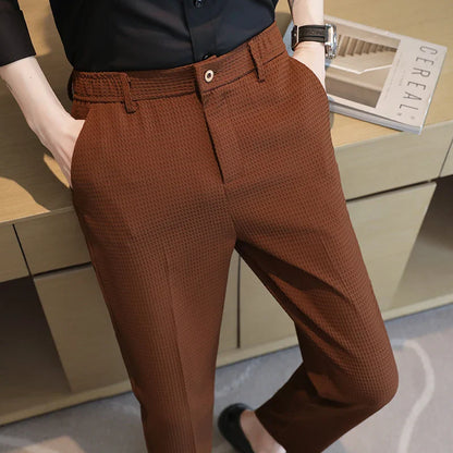 saferido Elastic Slim Men Suit Pants Spring High-quality Solid Color Full Length Pants Business Solid Color Casual Formal Trousers 29-38