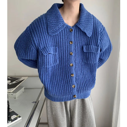 saferido Winter Thick Cardigan Sweater Men Warm Fashion Short Sweater Coat Men Korean Loose Lapel Sweater Cardigan Mens Jumper Clothes
