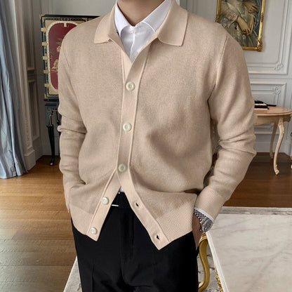 saferido       Spring  Men's Pure  Lapel Knitted Sweater  Collar Daily Casual Long Sleeve with Button Solid Korean Style Tops