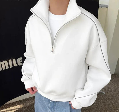 Men Hoodies Solid Color Lapel Long Sleeve Zipper Sweatshirts Loose Streetwear Korean Casual Male Pullovers S-5XL