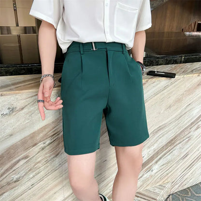 saferido Korean Style Summer Straight Suit Shorts For Men Clothing Simple Slim Fit Business Formal Wear Breathable Short Homme S-3XL