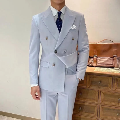 saferido British Double Breasted Formal Dress Suit Men Black Smoking Homme Mariage Suit Fashion Groom Men Suit Slim Fit Business Tuxedos