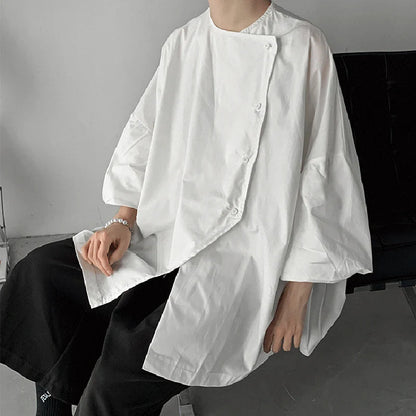 saferido Dark Style Oversize Shirt Men's Three-quarter Sleeve Top Niche Japanese Asymmetrical Profile Loose Short-sleeved Shirt