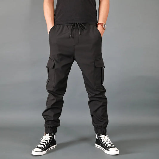 saferido Spring And Autumn Solid Color Men's Jogging Pants Multi-Pocket Loose Casual Warm Sports Pants Overalls Men's Large Size M-4XL
