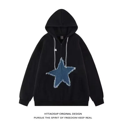 saferido Men's Hoodies Sweatshirt Women's Oversized Sweatshirts with zipper Harajuku Casual Style Y2k Star Coat Streetwear Hip Hop Jacket