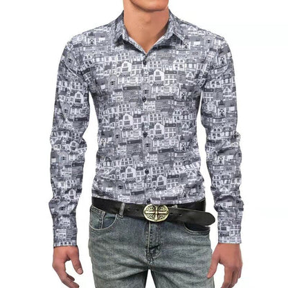 Fashion Print Luxury Long Sleeve Shirt Man Button Up For Men Clothing Business Casual Social Dress Slim Shirts Male Blouse