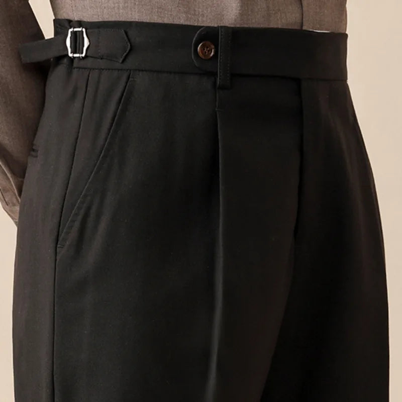 saferido Italian Mens Wool Formal Pant Pantalones Hombre Dress Ankle Pants Men British High Waist Straight Pants Men Social Trouser