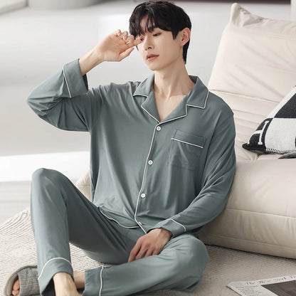 saferido Autumn Pajamas Sets Men Long Sleeve Modal Cotton Thin Teenage Boys' Large Size Spring Outwear Home Cloth Suit Sleepwear Male