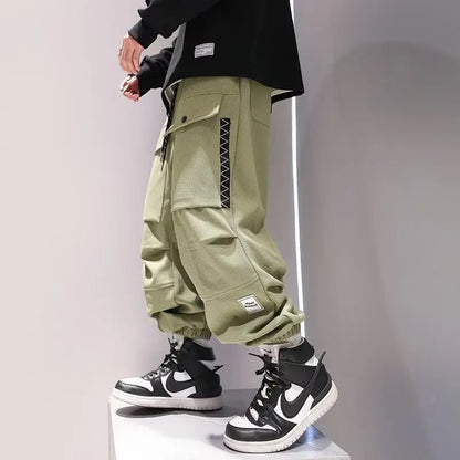 saferido Korean Cargo Pants Men Japanese Streetwear Oversize Sweatpants Harajuku Casual Joggers Kpop Trendy Trousers Hip Hop