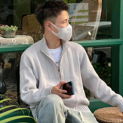saferido Autumn KPOP Fashion Style Harajuku Slim Fit Outerwear Loose Casual All Match Knitwear Cardigan Solid Zipper Long Sleeve Sweaters