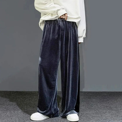 saferido High Street Casual Sweatpants Men's Gold Velvet Wide-leg Pants Spring Fall Clothes Large Size Trendy Loose Y2k Glossy Long Pants