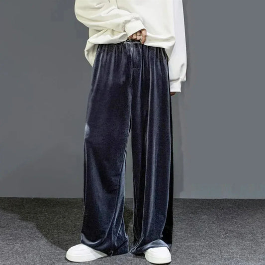 saferido High Street Casual Sweatpants Men's Gold Velvet Wide-leg Pants Spring Fall Clothes Large Size Trendy Loose Y2k Glossy Long Pants