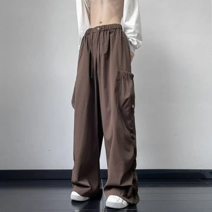 saferido Japanese Casual Loose Pocket Trendy Drawstring Ankle Tie Workwear Pants Versatile Wide Leg Mop Pants Spring Autumn New Style