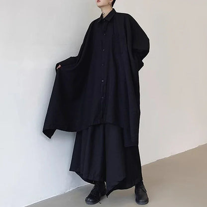 saferido Mens Harajuku Irregular Shirt 2024 Spring New Fashion Goth Handsome Loose Oversized Lapel Fashion Long Sleeve Cloak Unisex