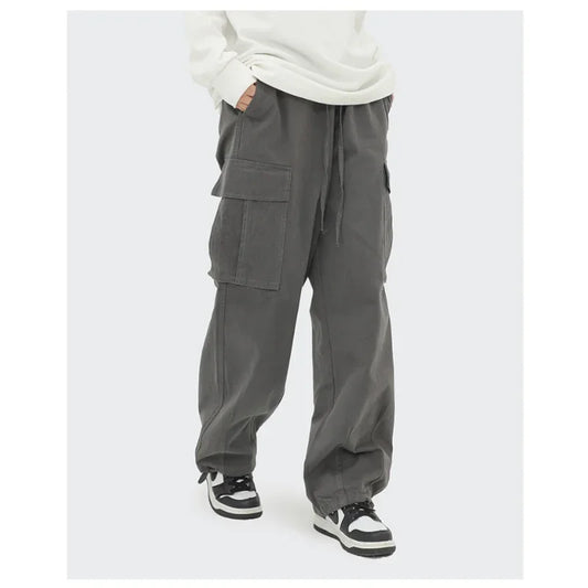 saferido Japanese Vintage Wide Leg Overalls Fashion Label Large Pocket Men's Leggings Casual Trousers for Men Women Sweatpants Joggers