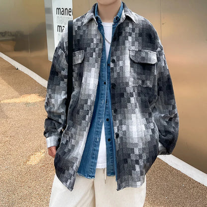 saferido Short Woolen Coat Men Warm Retro Thickened Woolen Jacket Men Streetwear Korean Loose Thick Plaid Woolen Coat Mens Jackets M-2XL