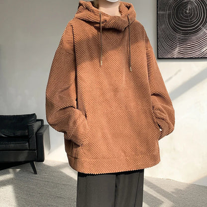 saferido Harajuku Corduroy Hoodies Men High Quality Streetwear Loose Y2k Hip Hop Hooded Sweatshirts Couple Clothing Female Pullovers