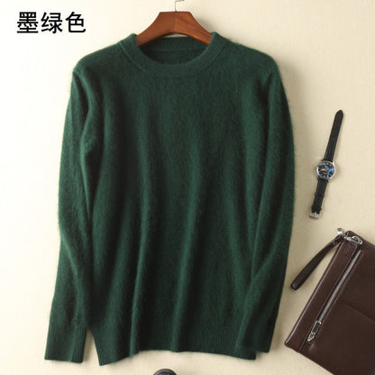 Men's 100% pure Mink Cashmere Sweater O-Neck Pullovers Knit Large Size Mink Sweater Winter New Tops Long Sleeve High-End Jumpers