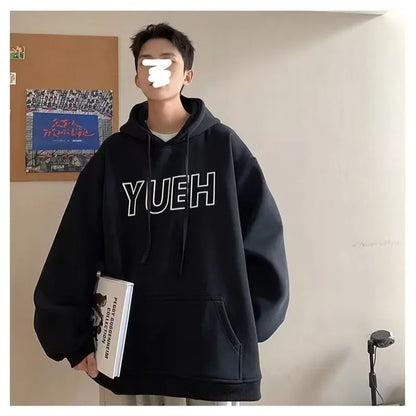 Fleece Hoodie Men Streetwear Y2K New Casual Loose Hoodies Harajuku Letter Print Sweatshirt Korean Fashion Unisex Hoodie Coat Men