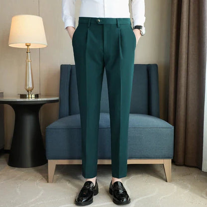 saferido British Style Men High Waist Dress Pants Autumn Solid Color Casual Trousers Slim Fit Formal Suit Pants Fashion Men Clothing 38