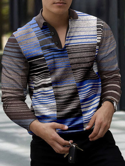 Spring Casual Printed Polo Shirts Men's Fashion Turn-down Long Sleeve Polo Shirt For Men New Autumn Buttoned Slim Fit Tops