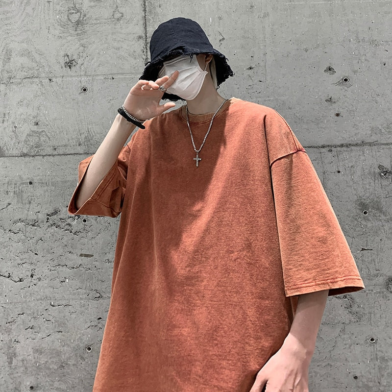 Quality Oversized Acid Washed T Shirt Women Vintage T-shirts Streetwear Mineral Wash Tee Shirts Girl Loose Luxury Brand Tops