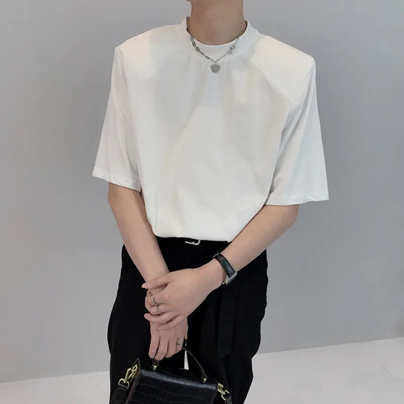 saferido Summer Short Sleeve T-shirt Men Fashion Casual Shoulder Pad Tshirt Men Streetwear Korean Loose Round Neck T Shirt Mens Top M-2XL