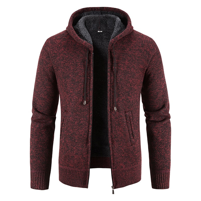 Winter Thick Cardigan Mens Sweater Zipper Hooded Fashion Warm Slim Fit Knitted Sweater Male Fleece Hoodies Coats Men M-4Xl