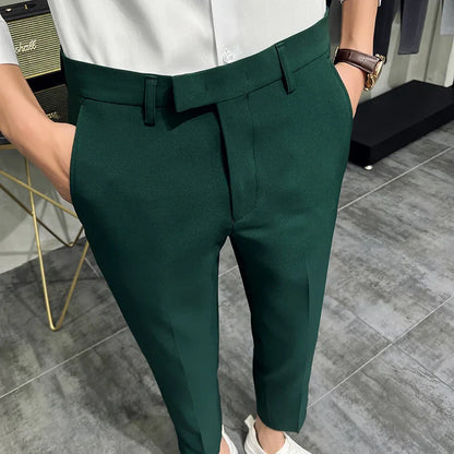 saferido Men Summer Business Formal Pant Solid Casual Korean Slim Fit Suit Pants Mens Wedding Social Office Trousers Plus Size 29-38