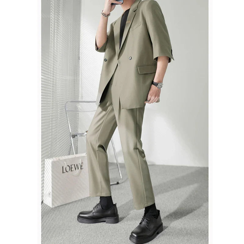 Autumn Men's Clothing Light Luxury Business Leisure Suit Jacket Set Streetwear Elegant Korean Popular Clothes Slim Pants Suit