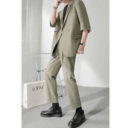 Autumn Men's Clothing Light Luxury Business Leisure Suit Jacket Set Streetwear Elegant Korean Popular Clothes Slim Pants Suit