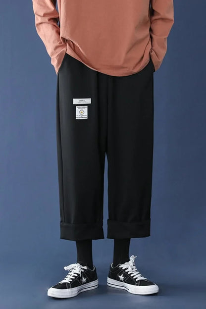 saferido Loose Trend Casual Pants Men Drape Straight Wide-leg Trousers Fashion Spring Summer Solid All-match Elastic Waist Cloth Overalls