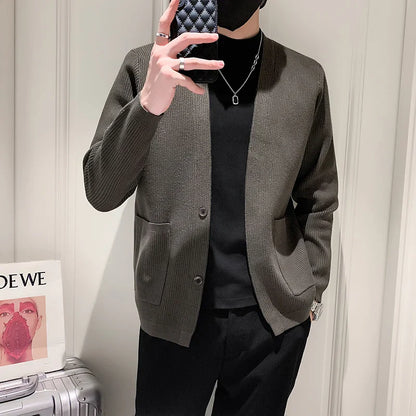 saferido Men Spring Autumn Cardigan Sweater Fashion Sim Fit Patchwork V Neck Mens Knitted Cardigan Single Breasted Casual Sweatercoat Man