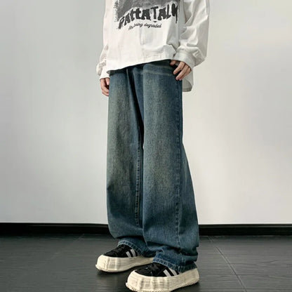 saferido Jeans men Autumn Loose Denim pants Wide Leg Jean Male  Straight Denim Pants Harajuku Vintage Jean Trouser Streetwear Clothes