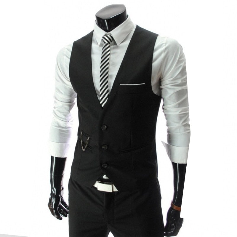Men's Slim Fit Suit Vest Solid Color Casual Sleeveless Vintage Vest Fashion Man Black Gray Formal Businss Waistcoat Homme