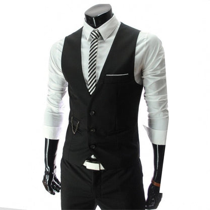 Men's Slim Fit Suit Vest Solid Color Casual Sleeveless Vintage Vest Fashion Man Black Gray Formal Businss Waistcoat Homme