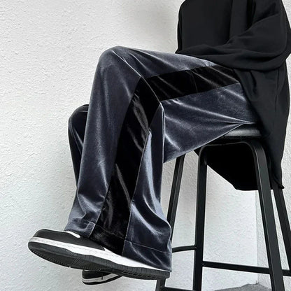 saferido High Street Casual Sweatpants Men's Gold Velvet Wide-leg Pants Spring Fall Clothes Large Size Trendy Loose Y2k Glossy Long Pants
