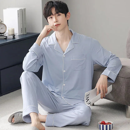 saferido Autumn Pajamas Sets Men Long Sleeve Modal Cotton Thin Teenage Boys' Large Size Spring Outwear Home Cloth Suit Sleepwear Male