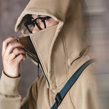 saferido American Sweater Mask Hoodie Zipper High Street Machine Coat Men's Autumn Casual Cityboy Special Design Pullover