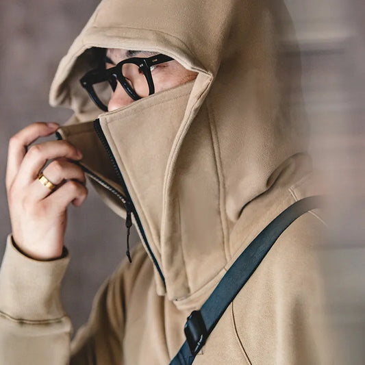 saferido American Sweater Mask Hoodie Zipper High Street Machine Coat Men's Autumn Casual Cityboy Special Design Pullover